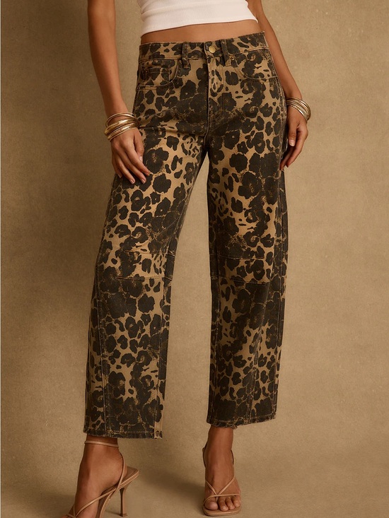 12th Tribe Denim - 12th Tribe Leopard Print Barrel Jeans - Black & Tan, size 25